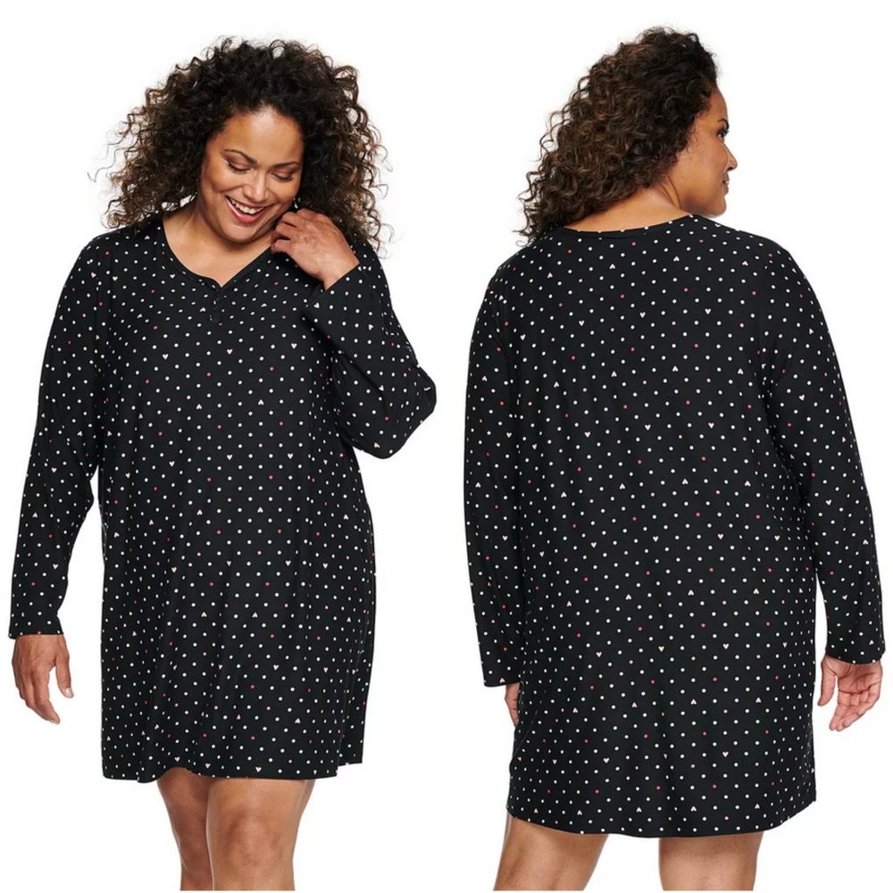 Croft & Barrow Long Sleeve Heart Henley Sleepshirt Pajamas Plus Size 2X
